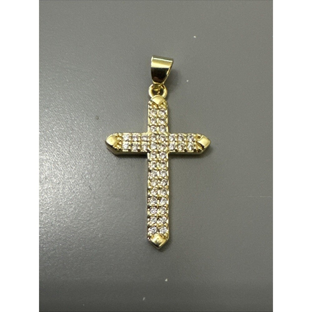 Cross Pendant Cubic Zirconia 18” Necklace Gold Tone Stainless Steel Gift Women’s